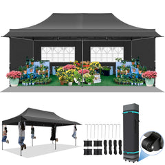 COBIZI 10X20 ft Canopy with Extended Awning, Heavy Duty EZ Pop up Folding Canopy Tent with Roller Bag, Rainproof&Sunproof Awning Gazebo Shelter for Party Events, Market, Vendor