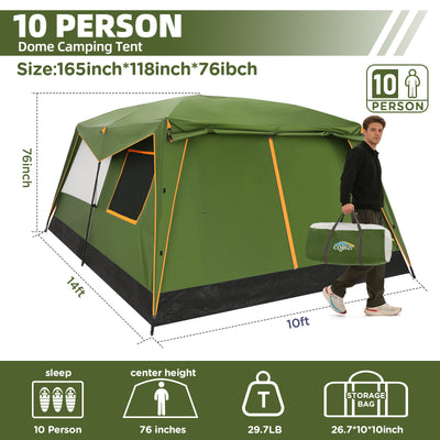 COBIZI 10 Person Large  2 Room Camping Tent With Removable Awning , 3 Minutes Instant Setup SPC269
