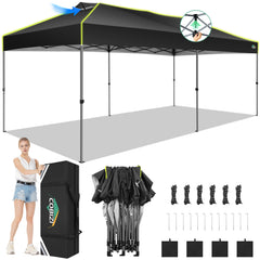 COBIZI 10x20 Pop up Canopy Tent Easy up Canopy for Outside Instant Portable Waterproof Party Canopy Tent for Summer Beach Garden Party Camping Outside with Air Vent,Reflective Strip,4 Sandbags