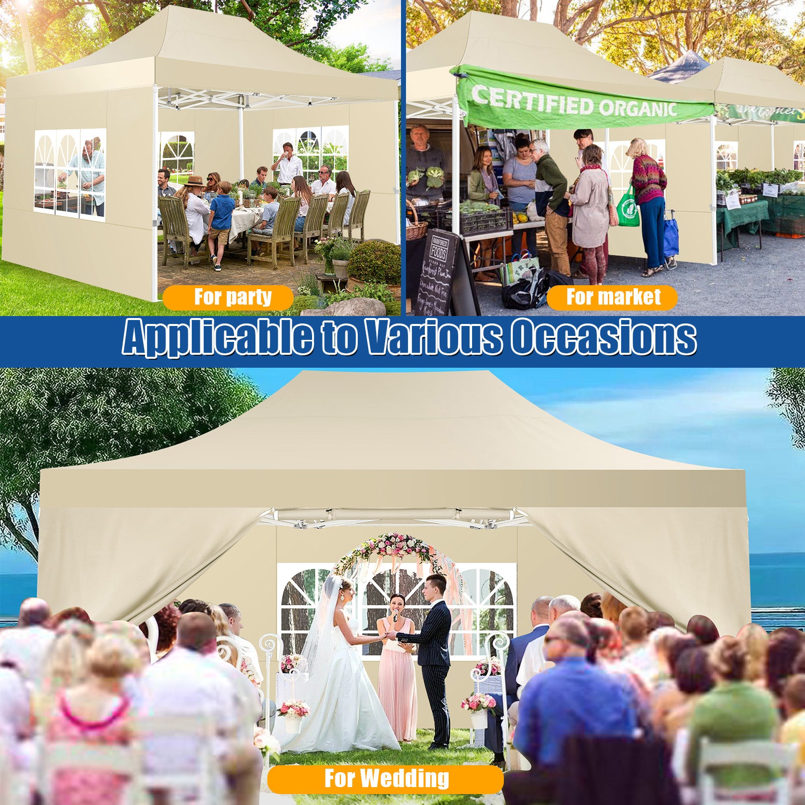 HOTEEL 10x15 Pop Up Canopy Tent Heavy Duty with 4 Sidewalls,Tents for Parties Outdoor Canopy Event Tent Wedding with Roller Bag,UV 50+ & Upgraded No Water Accumulation,Thick Hexagonal Legs