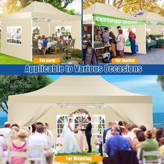HOTEEL 10x15 Pop Up Canopy Tent Heavy Duty with 4 Sidewalls,Tents for Parties Outdoor Canopy Event Tent Wedding with Roller Bag,UV 50+ & Upgraded No Water Accumulation,Thick Hexagonal Legs