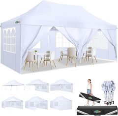 COBIZI 10x20ft Pop Up Canopy Tent with 6 Removable Sidewalls, Easy Up Commercial Canopy, Waterproof and UV50+ Gazebo with Portable Bag, Adjustable Leg Heights,Party Tents for Parties