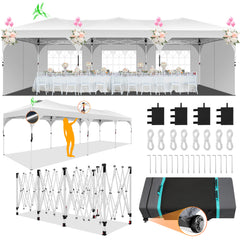 HOTEEL 10x30 Ez Up Pop Up Canopy Tent, Party Tents with One Push Central Button Air Vent, Instant Canopy Tent with Sidewalls & Reflective Strip
