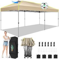 COBIZI 10x20 Pop up Canopy Tent Easy up Canopy for Outside Instant Portable Waterproof Party Canopy Tent for Summer Beach Garden Party Camping Outside with Air Vent,Reflective Strip,4 Sandbags
