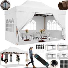 HOTEEL 13x26 Heavy Duty Pop Up Canopy,Instant Outdoor Gazebo with 6 Sidewalls, Commercial Grade Party Tent for Wedding Events, Hexagonal Frame,Black