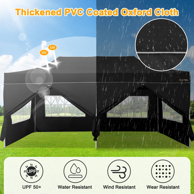 HOTEEL Tents for Parties, 10x20 Pop Up Canopy Tent Heavy Duty with 6 Sidewalls, Commercial Outdoor Canopy Tents for Event Wedding, All Season UV 50+& Waterproof with Roller Bag, Thickened Legs, Black