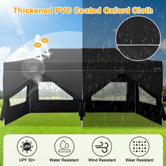 HOTEEL Tents for Parties, 10x20 Pop Up Canopy Tent Heavy Duty with 6 Sidewalls, Commercial Outdoor Canopy Tents for Event Wedding, All Season UV 50+& Waterproof with Roller Bag, Thickened Legs, Black