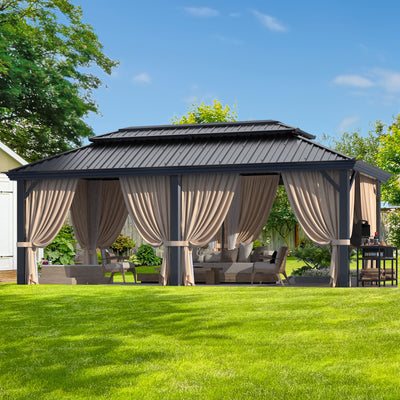 COBIZI 12'x20'  Heavy Duty Double HardTop Gazebo with Privacy Curtains & Netting, SPC91