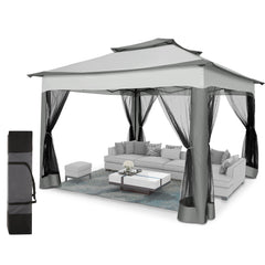 HOTEEL 12'x12' Pop Up Gazebo Patio Outdoor Canopy Tent with 8 Mosquito Nettings, Adjustable Height and 144 Square ft of Shade for Garden, Party, Backyard with Vented Top, Gray