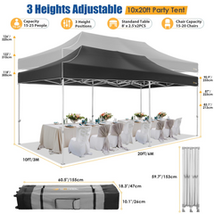 HOTEEL Tents for Parties, 10x20 Pop Up Canopy Tent Heavy Duty with 6 Sidewalls, Commercial Outdoor Canopy Tents for Event Wedding, All Season UV 50+& Waterproof with Roller Bag, Thickened Legs, Black