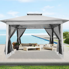 HOTEEL 12'x12' Pop Up Gazebo Patio Outdoor Canopy Tent with 8 Mosquito Nettings, Adjustable Height and 144 Square ft of Shade for Garden, Party, Backyard with Vented Top, Gray