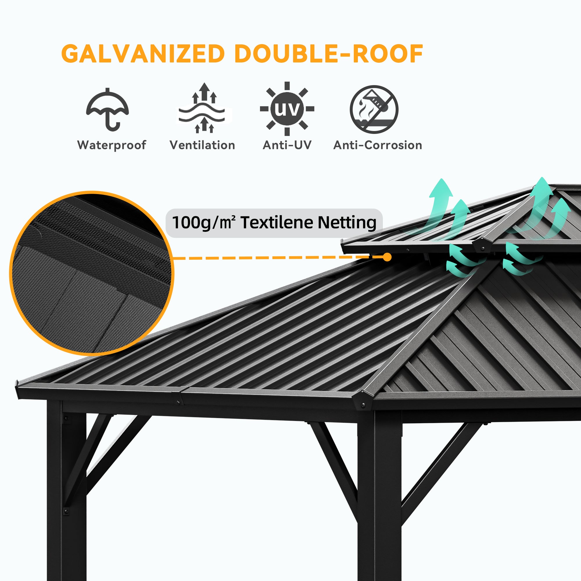 COBIZI 12'x20'  Heavy Duty Hard Top Gazebo Pro with Curtains & Netting SPC243