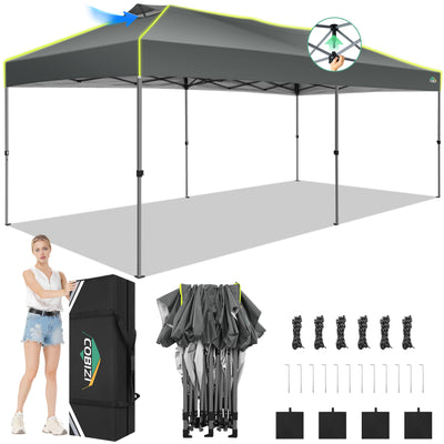 COBIZI 10'x20' Pop up Canopy Tent Easy up Canopy with Air Vent,Reflective Strip,4 Sandbags SPC000120