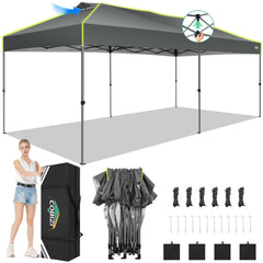 COBIZI 10x20 Pop up Canopy Tent Easy up Canopy for Outside Instant Portable Waterproof Party Canopy Tent for Summer Beach Garden Party Camping Outside with Air Vent,Reflective Strip,4 Sandbags