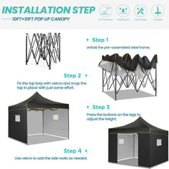 HOTEEL Pop Up 10x10 Canopy Tent, Outdoor Heavy Duty Vendor Tent with Sidewalls,Easy Up Canopy with Mesh Window,UPF 50+, Black
