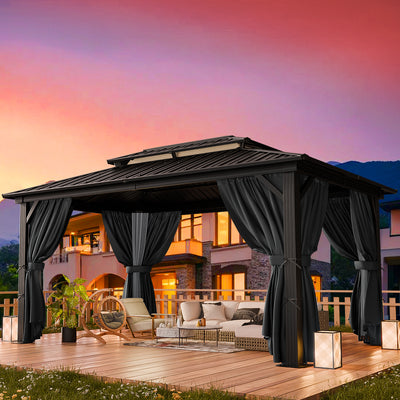 COBIZI 10'x12'  Heavy Duty Hard Top Gazebo with Curtains & Netting, Black SPC277