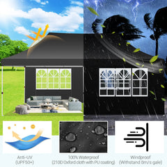 HOTEEL 10'x20' Pop up Canopy Tent with 6 Removable Sidewalls, Instant Outdoor Canopy Shelter with Upgrade Raised Roof and Carry Bag,Black