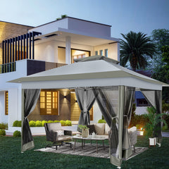 HOTEEL 12'x12' Pop Up Gazebo Patio Outdoor Canopy Tent with 8 Mosquito Nettings, Adjustable Height and 144 Square ft of Shade for Garden, Party, Backyard with Vented Top, Storage Bag, Sandbags, Silver