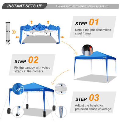 COBIZI 10'x10' Pop up Canopy Tent, Outdoor Instant Commercial Tents, Shade Shelter Gazebo,for Backyard Parties Event,Blue