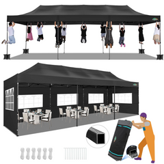 HOTEEL 10x30 Heavy Duty Canopy with 8 sidewalls, Outdoor Tents for Parties,Wedding,Commercial ,Pop Up Tent with Roller Bag,Black