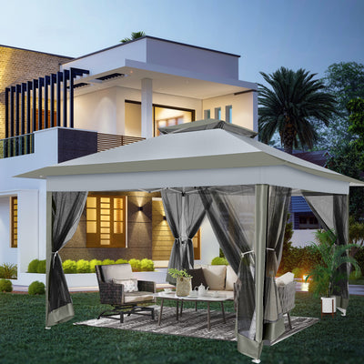 HOTEEL 12'x12' HOME Outdoor Pop-up Patio Gazebo with Expansion Bolts, Heavy Duty Party Tent & Shelter with Double Roofs, Mosquito Nettings and Privacy Screens for Backyard, Garden, Lawn, Gray
