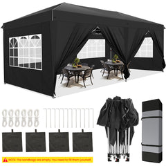 HOTEEL 10'x20' Pop Up Canopy with Sidewalls,Easy Up Canopy Tent with Carry Bag,Outdoor Canopies with 4 Sandbags,Large Tents for Outdoor Events,Wedding,Backyard,Commercial,Black