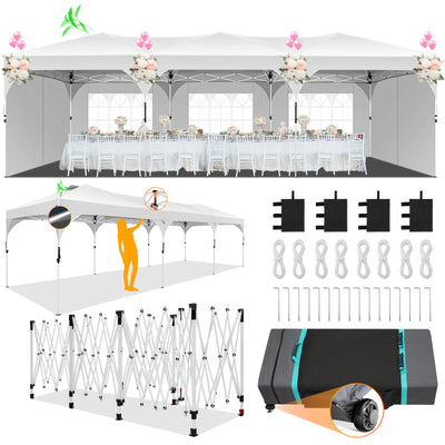 Cobizi 10'x10' Up Pop Up Canopy Tent, Party Tents with One Push Central Button Air Vent, Instant Canopy Tent with 3 Sidewalls & Reflective Strip SPC000141