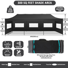 HOTEEL 10x30 Heavy Duty Canopy with 8 sidewalls, Outdoor Tents for Parties,Wedding,Commercial ,Pop Up Tent with Roller Bag,Black