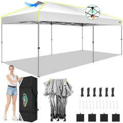 COBIZI 10x20 Pop up Canopy Tent Easy up Canopy for Outside Instant Portable Waterproof Party Canopy Tent for Summer Beach Garden Party Camping Outside with Air Vent,Reflective Strip,4 Sandbags
