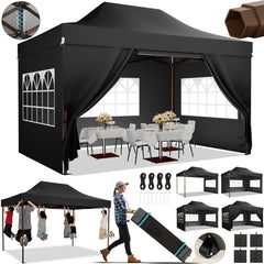 HOTEEL 13x26 Heavy Duty Pop Up Canopy,Instant Outdoor Gazebo with 6 Sidewalls, Commercial Grade Party Tent for Wedding Events, Hexagonal Frame,Black