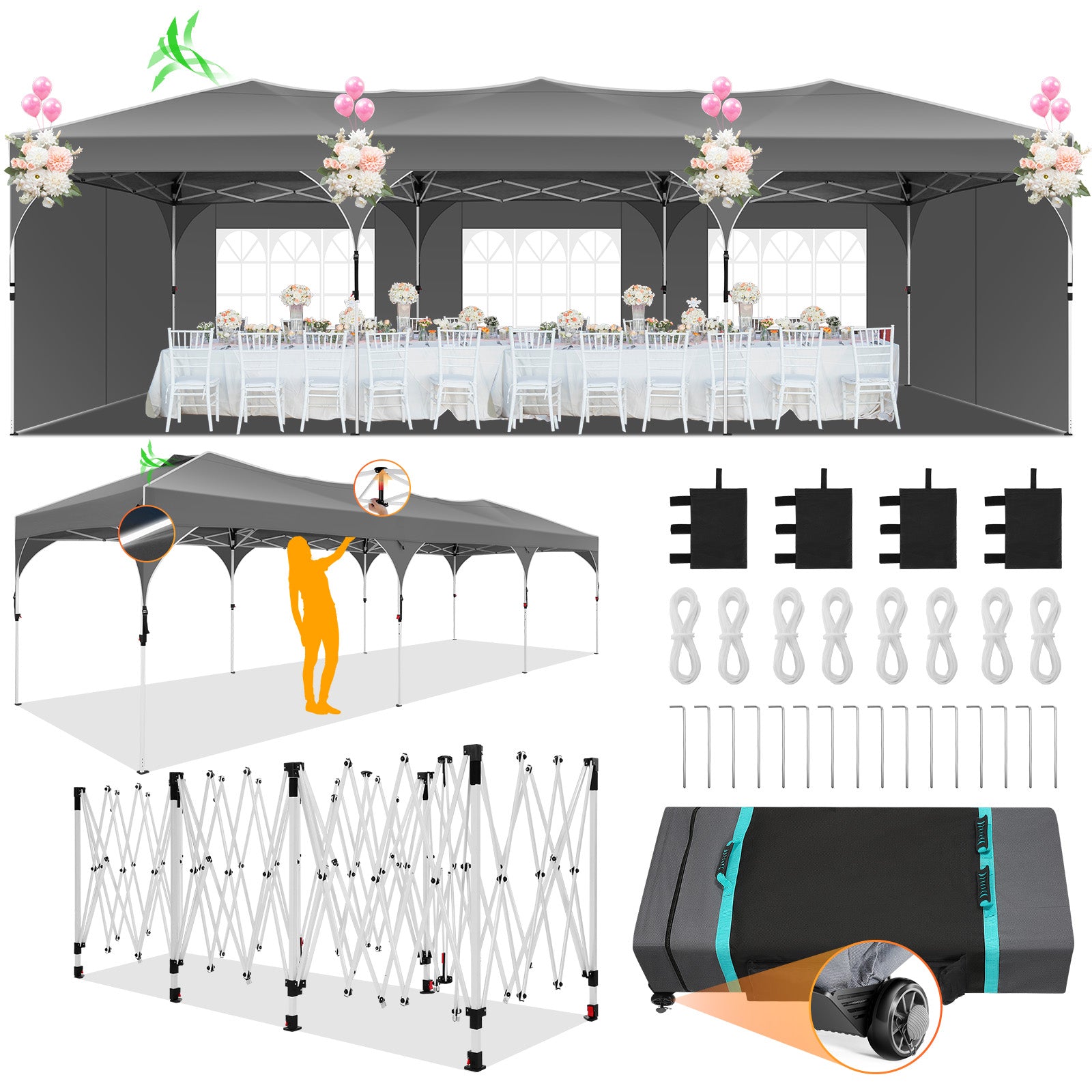 Cobizi 10'x10' Up Pop Up Canopy Tent, Party Tents with One Push Central Button Air Vent, Instant Canopy Tent with 3 Sidewalls & Reflective Strip SPC000141