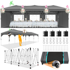 HOTEEL 10'x10' Up Pop Up Canopy Tent, Party Tents with One Push Central Button Air Vent, Instant Canopy Tent with 3 Sidewalls & Reflective Strip