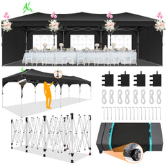 HOTEEL 10'x10' Up Pop Up Canopy Tent, Party Tents with One Push Central Button Air Vent, Instant Canopy Tent with 3 Sidewalls & Reflective Strip