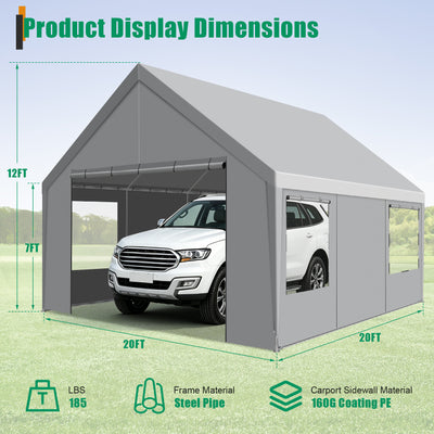 COBIZI 20'x20' Large 2 Cars  Heavy Duty Carport  Canopy, Gray