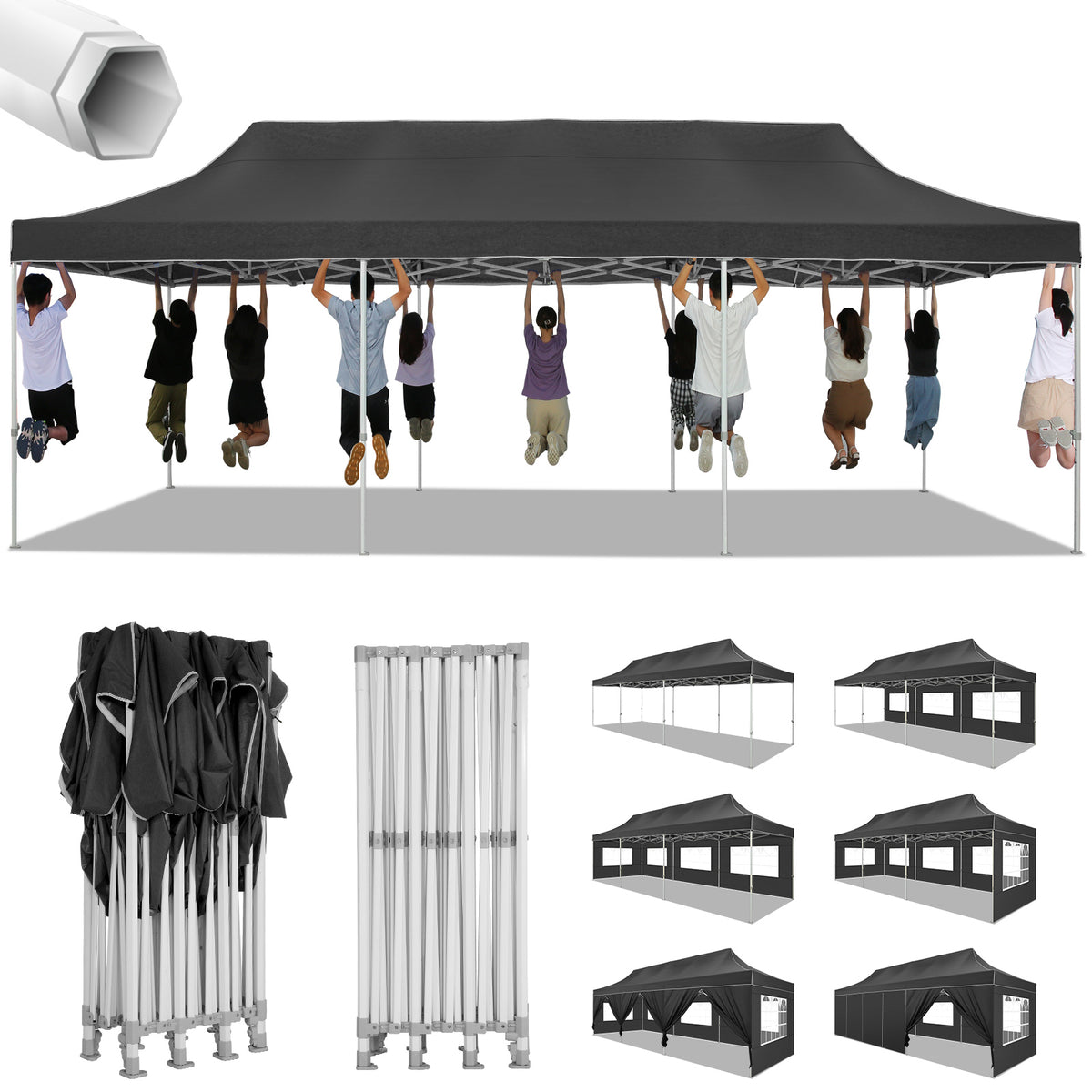 COBIZI Canopy 10'x30' Pop up Canopy with 8 Sidewalls Heavy Duty Party Tent Outdoor Party Event Gazebo Commercial Canopy Tents for Parties Wedding Outdoor Events, Black (Upgraded Frame&Windproof)