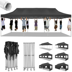 COBIZI Canopy 10'x30' Pop up Canopy with 8 Sidewalls Heavy Duty Party Tent Outdoor Party Event Gazebo Commercial Canopy Tents for Parties Wedding Outdoor Events, Black (Upgraded Frame&Windproof)