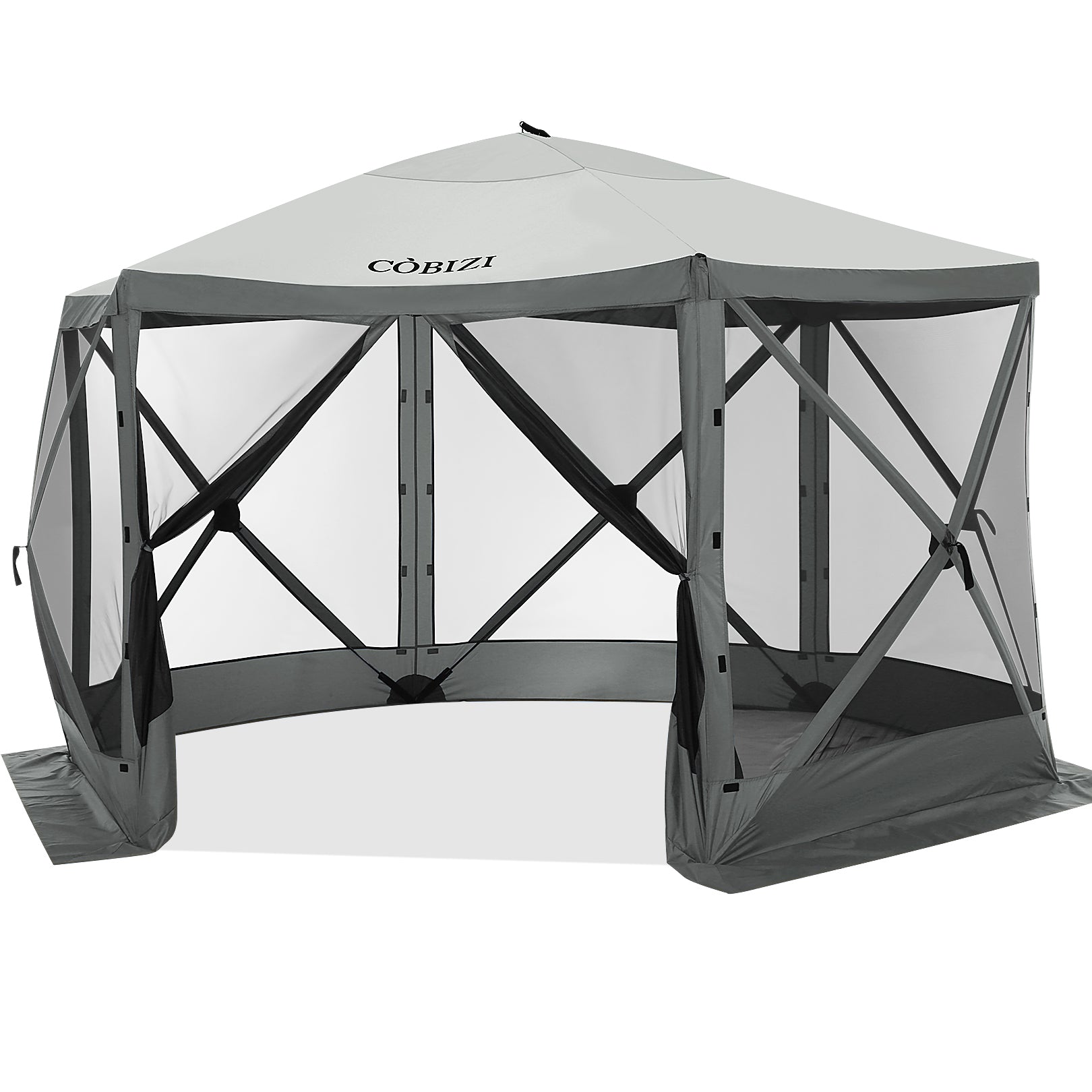 Hoteel 12x12ft Pop-up Gazebo EZ Set-up Camping Canopy Tent with 6 Sides Mosquito Netting, Waterproof, UV Resistant, Portable Screen House Room, Outdoor Party Tent with Carry bag, Ground Spike, Khaki
