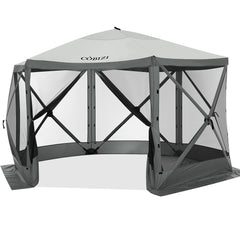 Hoteel 12x12ft Pop-up Gazebo EZ Set-up Camping Canopy Tent with 6 Sides Mosquito Netting, Waterproof, UV Resistant, Portable Screen House Room, Outdoor Party Tent with Carry bag, Ground Spike, Khaki