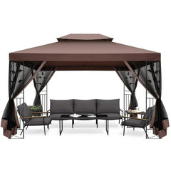 COBIZI 10' x 13' Pop Up Gazebo, Outdoor Steel Double Roof Canopy, Metal Frame Pavilion with Mosquito Netting, Sunshade for Garden, Patio, Lawns, Gray