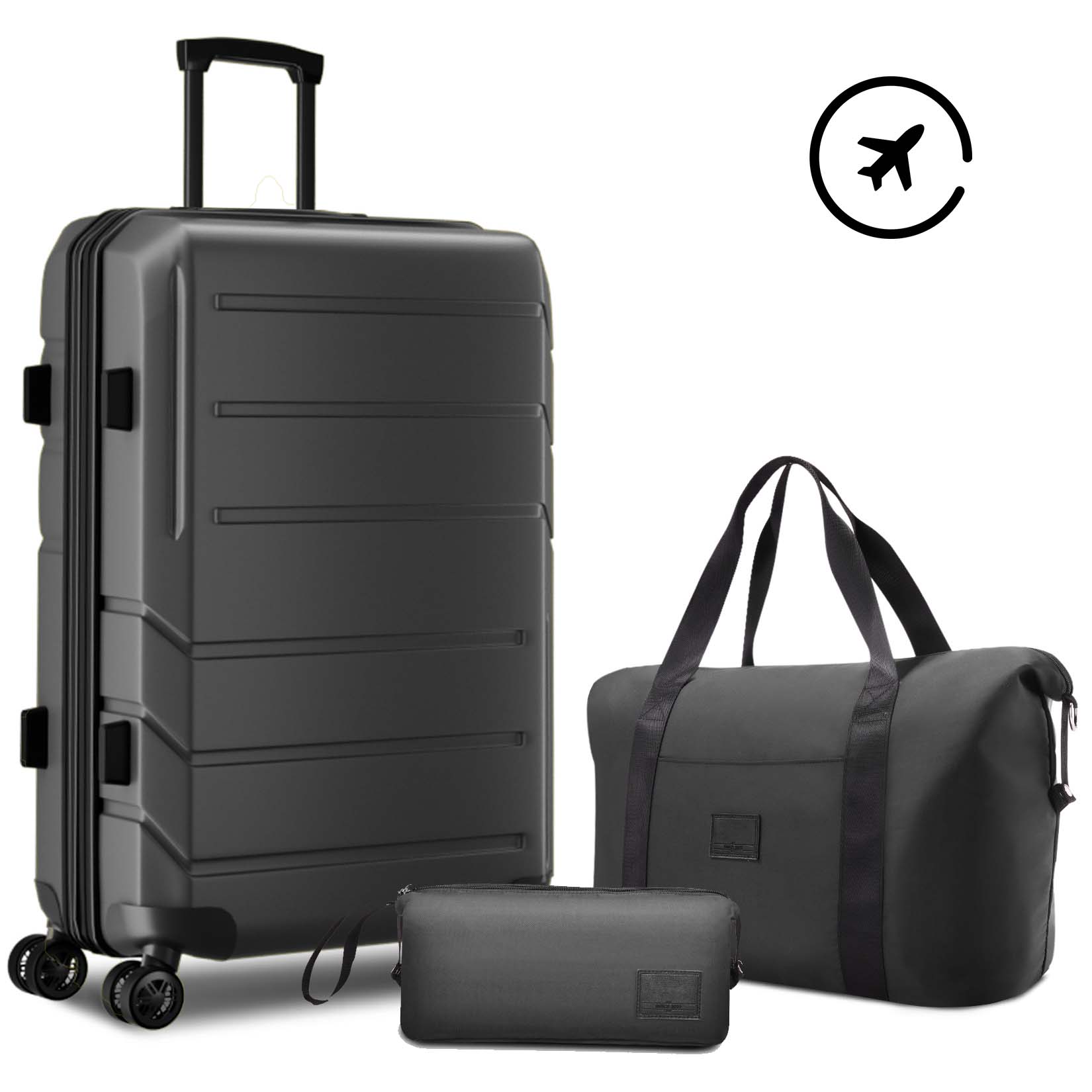 HOTEEL 3 Piece Carry on Luggage Set,Expandable ABS+PC Lightweight Hard Shell Suitcases with Spinner Wheels&TSA Lock,Portable Travel Bag and Toiletry Bag,Beige