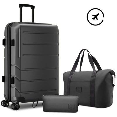 HOTEEL 3 Piece Carry on Luggage Set,Expandable ABS+PC Lightweight Hard Shell Suitcases with Spinner Wheels&TSA Lock,Portable Travel Bag and Toiletry Bag,Blue
