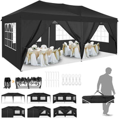 Hoteel 10x20ft Pop up Canopy, Fully Waterproof Canopy Tent with Sidewalls for Outdoor Sports, Black