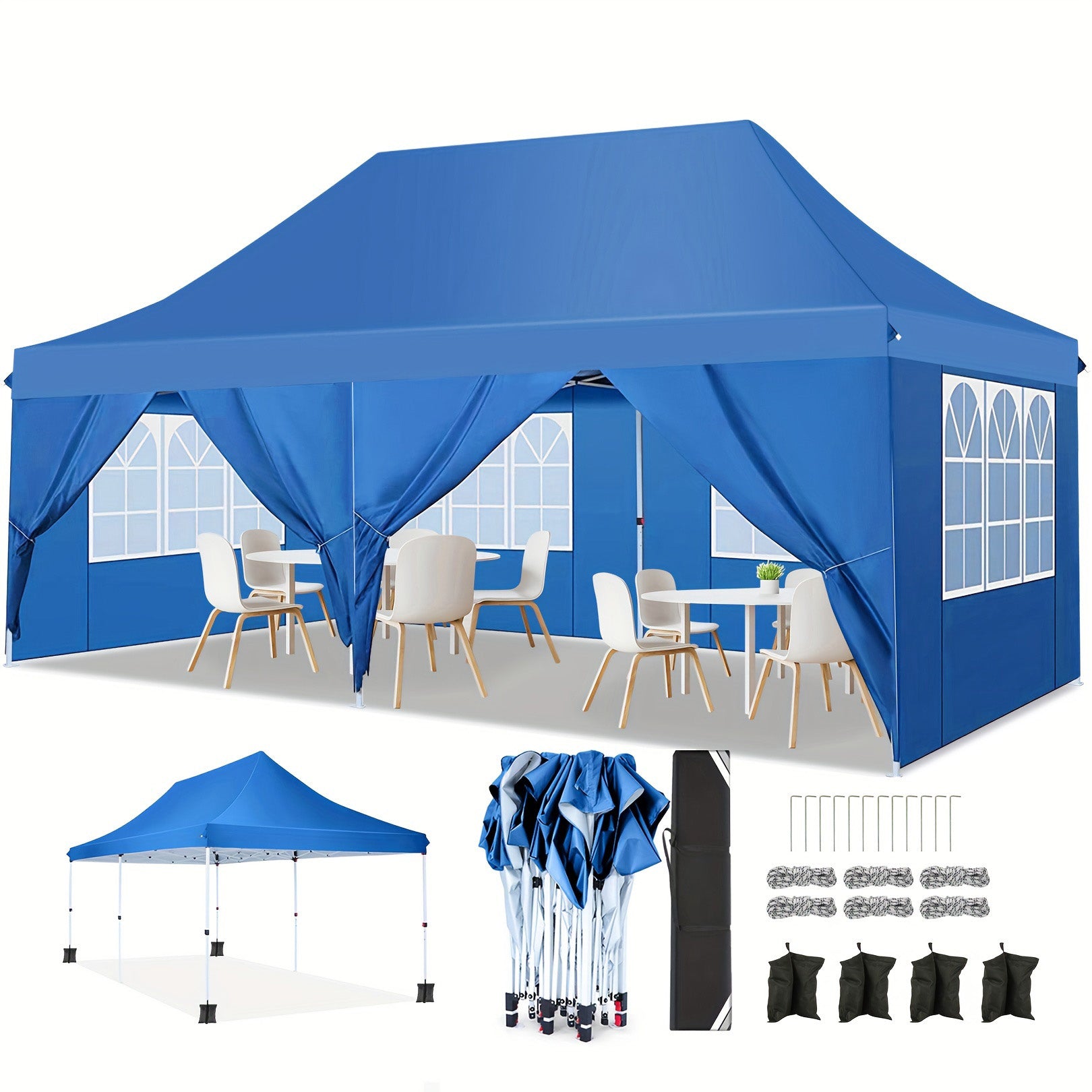 COBIZI 10'x20' Pop up Canopy Tent with 6 Removable Sidewalls, Instant Outdoor Canopy Shelter with Upgrade Raised Roof and Carry Bag