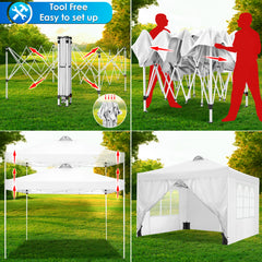COBIZI 10' x 10' Adjustable Height Pop-up Canopy Tent Fully Waterproof Instant Outdoor Canopy Folding Shelter with 4 Removable Sidewalls, Air Vent on The Top, 4 Sandbags, Carrying Bag, White