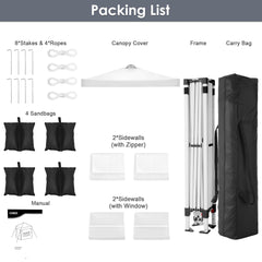 COBIZI 10' x 10' Adjustable Height Pop-up Canopy Tent Fully Waterproof Instant Outdoor Canopy Folding Shelter with 4 Removable Sidewalls, Air Vent on The Top, 4 Sandbags, Carrying Bag, White