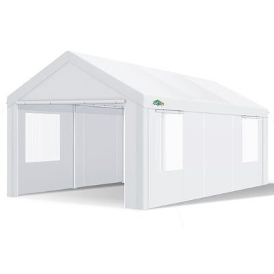 COBIZI Carport 10x20 ft Heavy Duty Car Canopy with Roll-up Windows Portable Garage with Removable Sidewalls & Door, Outdoor Canopy Carport Portable Car Tent Garage Car Canopy with Steel Frame, Gray