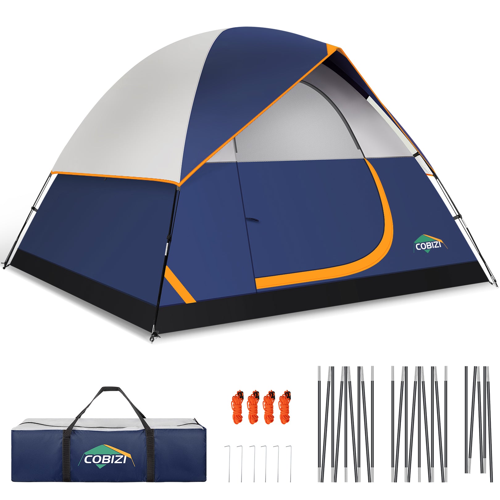 COBIZI 4 Person Camping Tent Easy Setup with Rainfly & Screen Windows SPC174