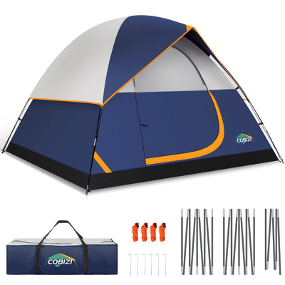 COBIZI 4 Person Camping Tent Easy Setup with Rainfly & Screen Windows SPC174