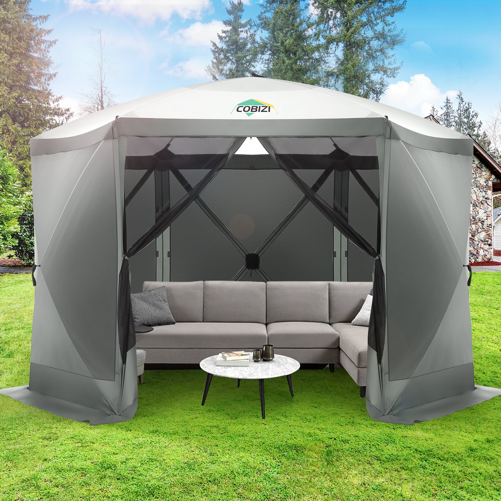 COBIZI 12'x12' Portable 6 Side Pop Up Canopy Screen House Tent, SPC44L