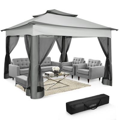 COBIZI 10'x10' Double Soft Top Gazebo Waterproof Canopy With Removable Mesh Wall SPC24